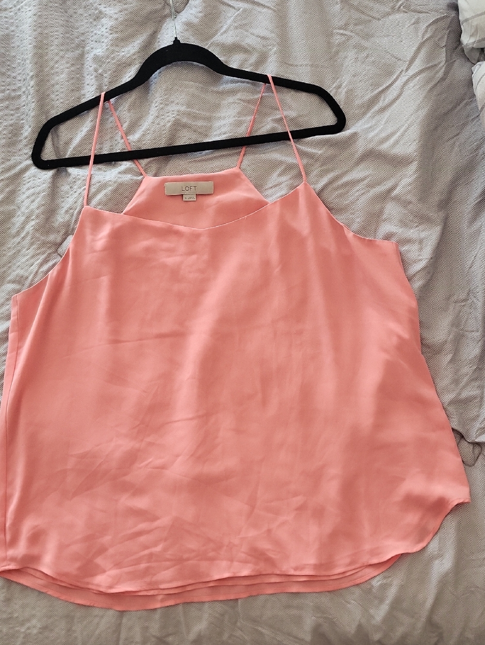 LOFT Coral Pink Satin Spaghetti-Strap Camisole